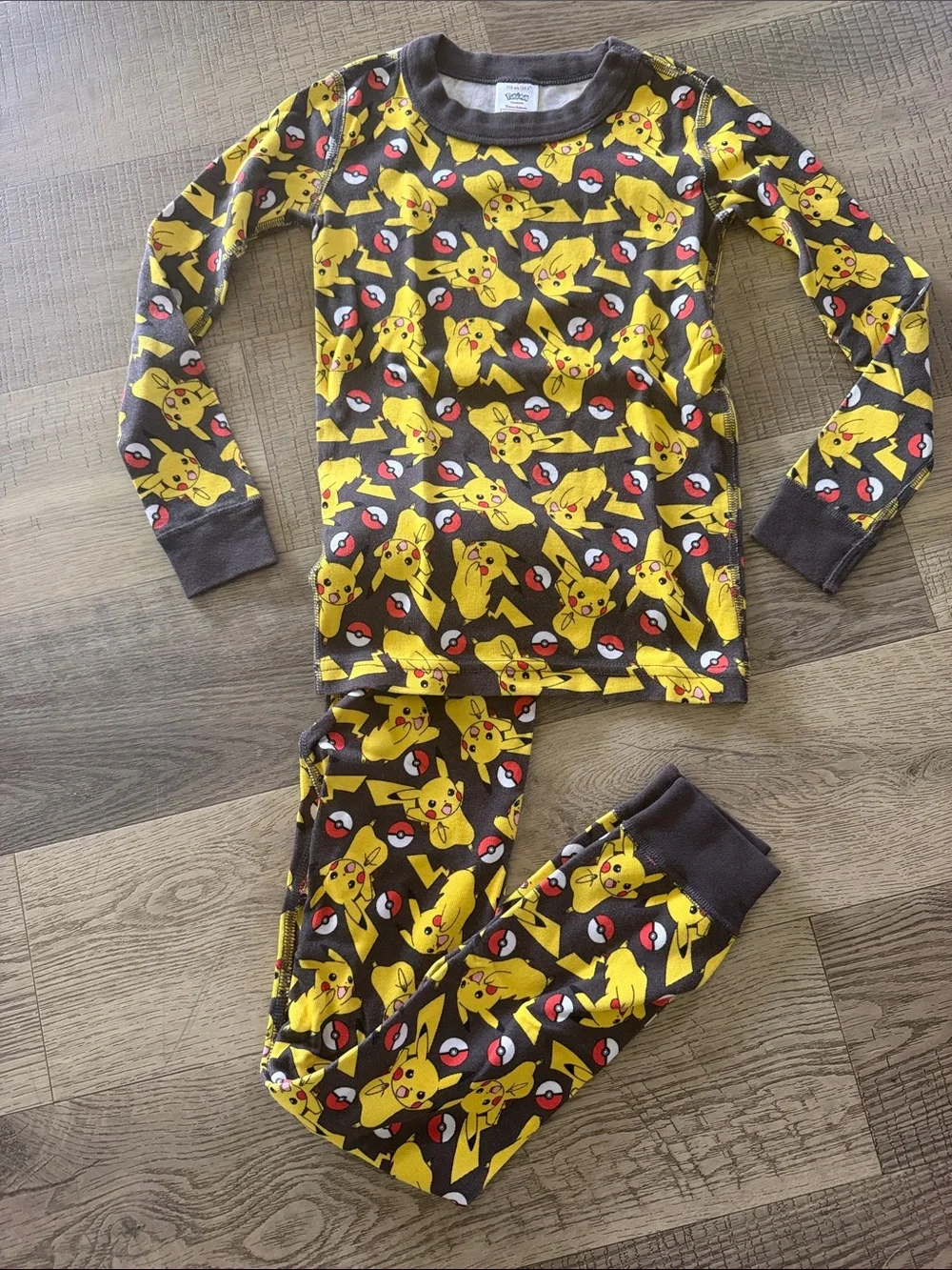 Hanna Andersson Yellow Pikachu & Poké Ball Brown Long Johns Pajama Set